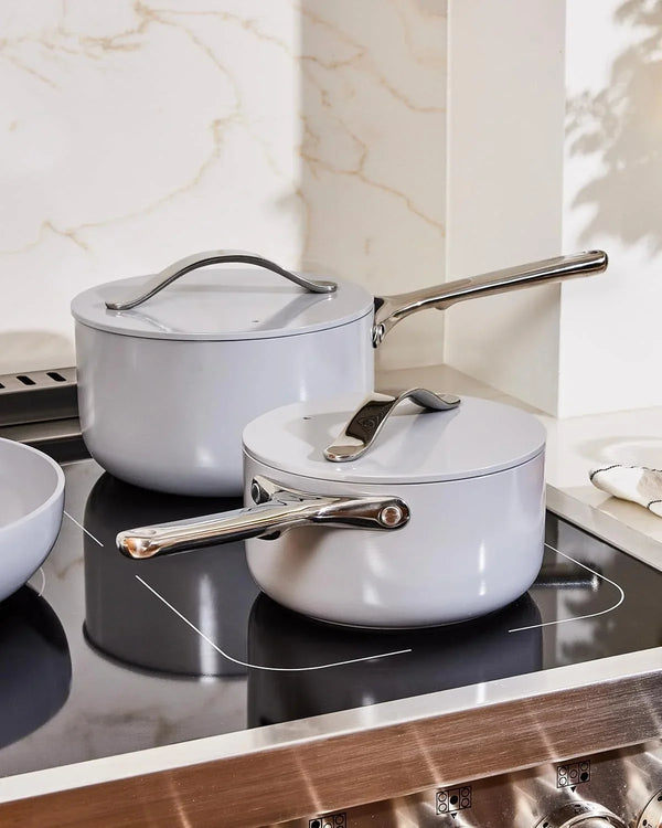 Caraway Non-Stick 3 Qt Ceramic Sauce Pan with Lid | Non-Toxic, PTFE and PFOA Free, Oven Safe and Compatible with All Stovetops (Gas, Electric and Induction), Cream8