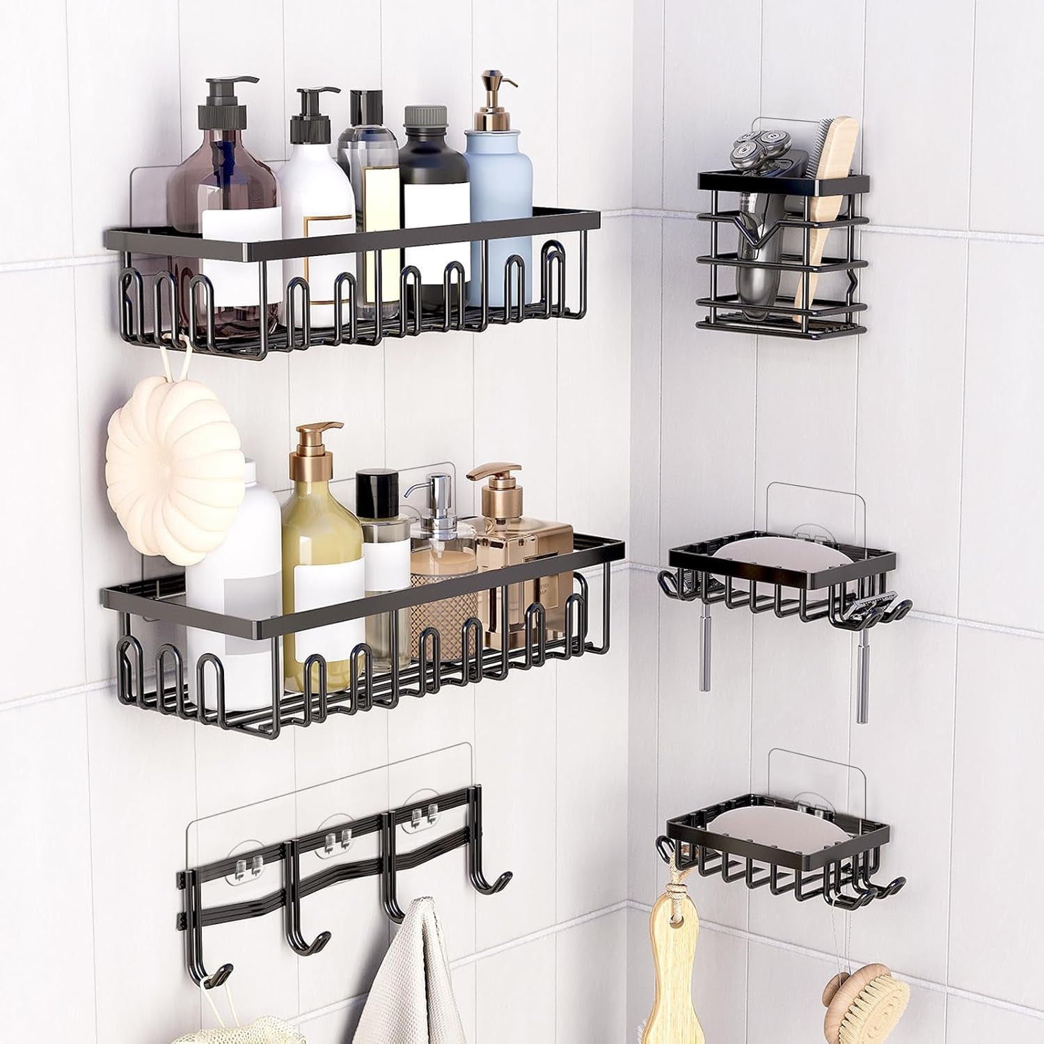 4-pack-shower-shelf-adhesive-replacement-no-drilling-transparent-adhesive-hooks-stickers-strong-wall-hook-strip-for-shower-caddy-basket-and-bathroom-shelf-kitchen-racks-3-hooks