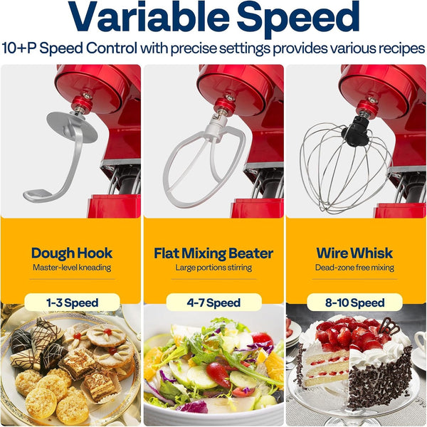 6-In-1 Stand Mixer, 8.5-Quart Tilt-Head Mixer, 10 Speeds, Red | Meat Grinder & Glass Blender Jar, Pasta Maker & Slicer, Stainless Steel Bowl, Dough Hook, Beater, Whisk, Splash Guard6