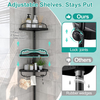 Corner Shower Caddy: Rustproof 125" Tension inside Shower Organizer, Adjustable Bathroom Organizer Shelves for Bathtub Shampoo Conditioner Storage, Floor to Ceiling Standing Caddy3