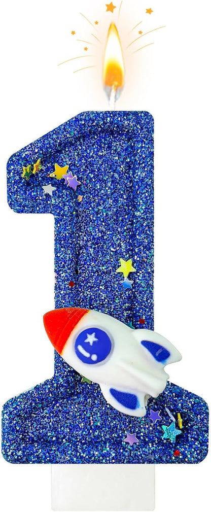 Astronaut Number 1 Birthday Candle for Cake - Space Universe Themed Cake Topper and Party Decoration for Boys, Sparkler for Anniversary Celebrations (Number 1)1