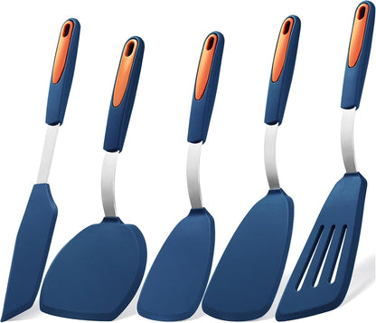 5 Pieces Silicone Spatula Set, Non-Stick Silicone Turner Spatulas, Heat Resistance Cooking Utensils, Flip Turner for Fish, Egg, Pancake, Navy Blue1