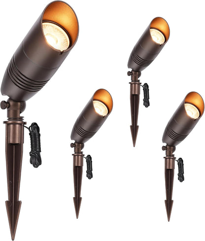 9W 5CCT LED Landscape Lighting Low Voltage (AC/DC 12V) Outdoor Spotlights with Spike Stand,Waterproof Pathway Lights,2200K/2700K/3000K/4000K/5000K Selectable,Pack of 4,Bronze1