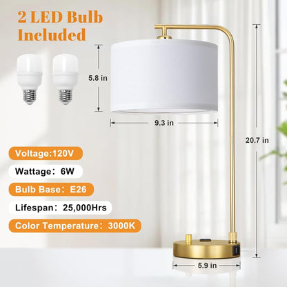 Gold Bedside Lamps Set of 2, Fully Dimmable Lamps for Night Stands, USB A+C | Modern, Linen Lampshade, USB Port and Outlet, Tall Desk Lamps for Bedroom, Nightstand, Living Room, Home Office, End Table4