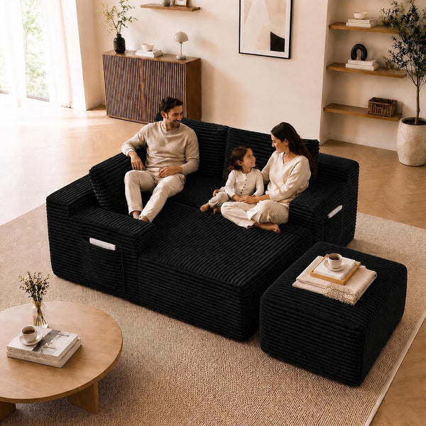 Boneless Couch, Modular Sectional Couches for Living Room, U-Shaped Cloud Couch Sofa with Deep Seat, Fluffy Corduroy Upholstered Corner Sofa3