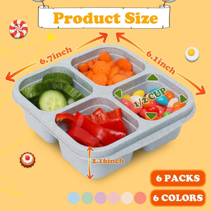 6 Pack Snack Containers, 4 Compartment Snack Box Containers Bento Box, Reusable Meal Prep Lunch Containers for Adults Kids Toddler, Divided Food Containers for Travel Work School2