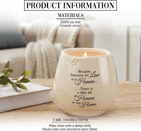 Pavilion 'In Memory, a Bit of Heaven' 19177 - White Ceramic Candle with Soy Wax in a Delicate Floral Scent, Thoughtful Sympathy, Remembrance, and Condolence Gift - 8 Ounces2
