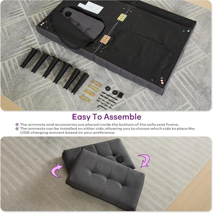 65'' Convertible Futon Sofa Bed with USB, Small Couch for Living Room7