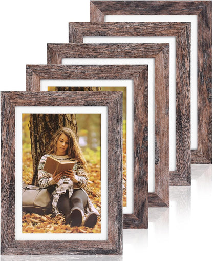 5X7 Picture Frames Set of 5 with Tempered Glass, MDF, Rustic Brown1