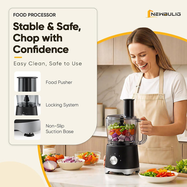 10.5 Cups Food Processor, Versatile Food Processors with 5 Blades, 600W Powerful Meat Grinder for Slicing, Shredding, Chopping, Kneading, Dishwasher Safe, for Meat, Vegetables, Fruit, Dough3