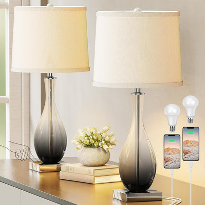27" Glass Table Lamps with USB Ports, Touch Bedside Desk Lamps Set of 2 | 3-Way Dimmable,E26 Base, Bulbs Included, Gray Gradient Lamp Body, Modern Nightstand Lamps for Livingroom, Bedroom, Office8