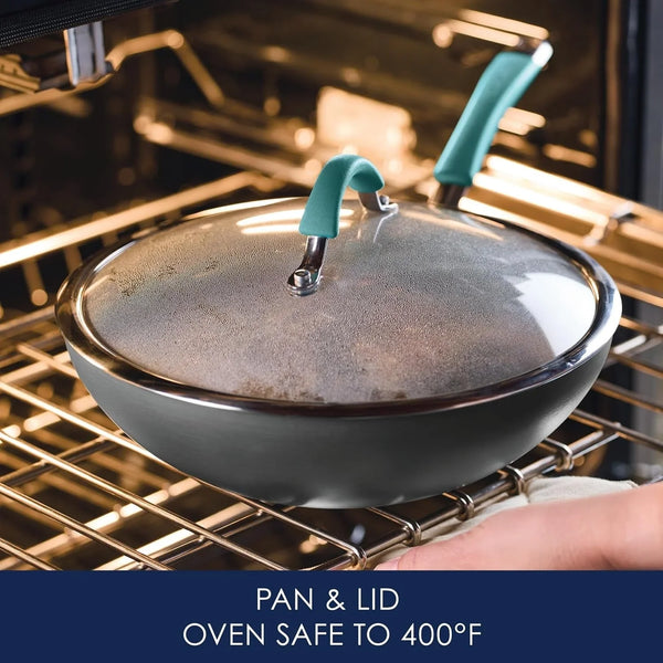 Cucina Hard-Anodized Nonstick Covered Stir Fry Pan, 11-Inch, Gray, Agave Blue Handles6