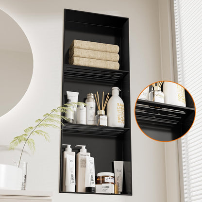 36X12 Inch No Tile Needed Shower Niche - 304 Stainless Steel Niche Shower with 3- Tier Shelves Recessed Wall Niches for Bathroom Storage,Matte Black5