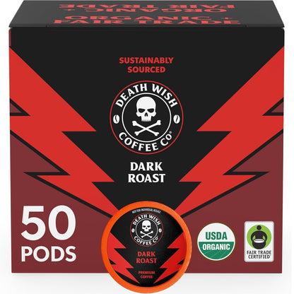 Dark Roast Single Serve Coffee Pods, Organic, 50 Count | Fair Trade Arabica & Robusta, Baker'S Chocolate & Cherry Notes, Low Acidity, Heavy Smooth Body, Bold & Intense1