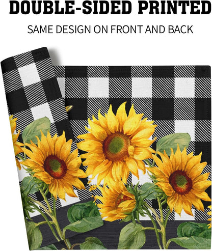 Sunflower Placemats Set of 4 - Buffalo Plaid Place Mats 12X18 Farmhouse Table Mats Spring Summer Kitchen Mats for Party Dining Table5