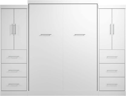 Queen Murphy Bed with 2 Wardrobes, White, Nebula, 115W4