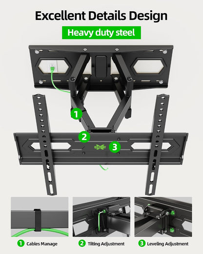 TV Wall Mount for 32-74 Inch Flat Screen/Led/4K up to 110Lbs, Full Motion TV Mount Bracket with Swivel & Tilt Articulating Dual Arms, Max VESA 400X400Mm, Fits 12/16" Wood Studs9