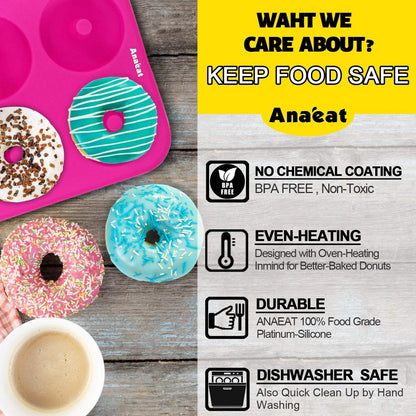 3 Pack Donut Pan Silicone Baking Mold, Just Pop Out! Non-Stick Doughnuts Baking Pans BPA Free for 6 Full-Size Donuts, Muffin, Cake Biscuit Bagels - Oven & Dishwasher Safe (Multicolor)4