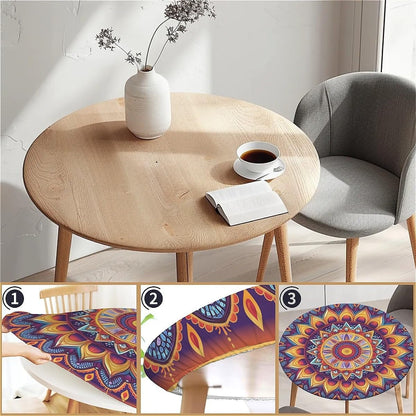 Round Fitted Tablecloth with Elastic Edge for up to 32"-36" round Table, Waterproof Tablecover for Camping, Indoor, Outdoor, Holiday, Summer, Boho4