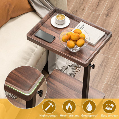 C Table End Table Adjustable Height, 360°Swivel TV Tray Table for Small Spaces, Couch Tables That Slide Under, C Shaped Side Tables Living Room and Bedroom for Sofa, Bed,Chair, Snack (1, Walnut Brown)6