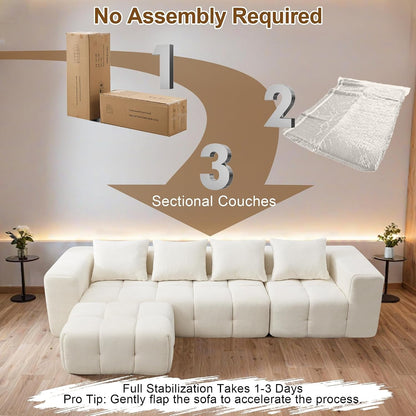 119" Boneless Couch, Cloud Sectional Couch with Deep Seat, High-Density Memory Foam and Chaise, Sectional L Shaped Sofa, Boneless Couches for Living Room, No Assembly Required Tufted Sofa, Beige5