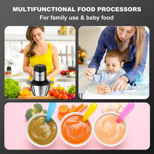 Food Processor, 2‑Speed Electric Food Chopper & Small Meat Grinder | with 8Cup Stainless & 8Cup Glass Bowls, 2 Bi-Level Blades&. Great for Onion, Baby Food, Garlic, Nuts, Fruit, and Vegetables.6