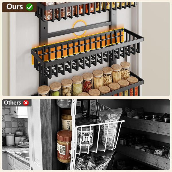 9 Tier over the Door Pantry Organizer, 2 in 1 Wall Mount or Hanging Spice Rack with Adjustable Deep Basket, Heavy-Duty Seasoning Organizer and Storage for Kitchen Cabinet Closet Bathroom7