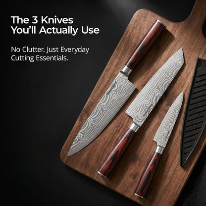 3-Piece Kitchen Knife Set, High Carbon Stainless Steel Sharp Knives with Sheaths - 8" Chef, 7.5" Kiritsuke, 5" Utility Knives for Home Cooks, Cooking, Meat & Vegetables2