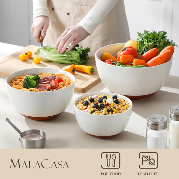 Ceramic Mixing Bowls, Large Serving Bowls for Mixing, Cooking, Prepping, Baking, Salad, Soup, Pasta, Nesting Bowls Set of 3, 46/80/140 Oz, Oven, Microwave and Dishwasher Safe, Series TARA2