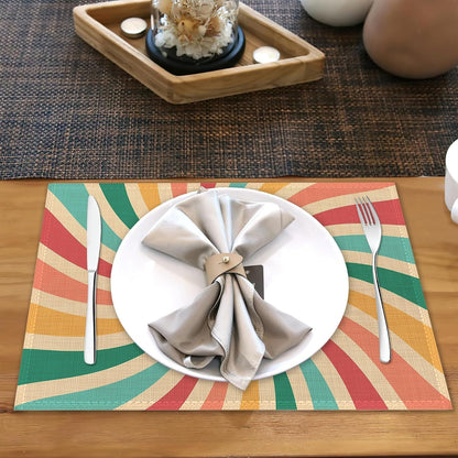 Placemats Set of 6,Retro 70S Groovy Linen Table Mats Rainbow Swirl Heat Resistant Place Mats Washable Dining Table Mats for Indoor Outdoor Kitchen Decor Easy Clean 12 X 18 Inch5