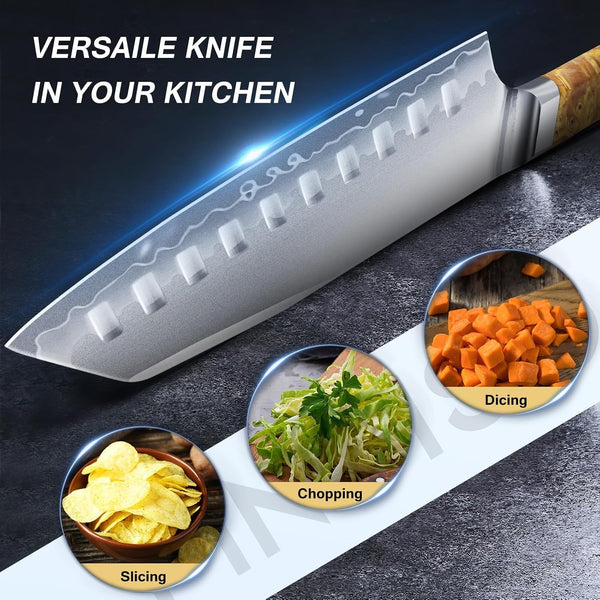 7" Santoku Knife, S35VN Powder Steel Core Japanese Chef Knife6