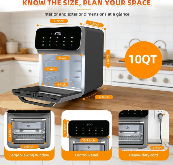 Air Fryer Oven Combo 10 Qt All-In-One Oven Digital Display with 10 Presets 60 Mins Timer Automatic Shut-Off Can Be Used to Make Pizza, Bread, Seafood, and Dried Fruits and Vegetables2