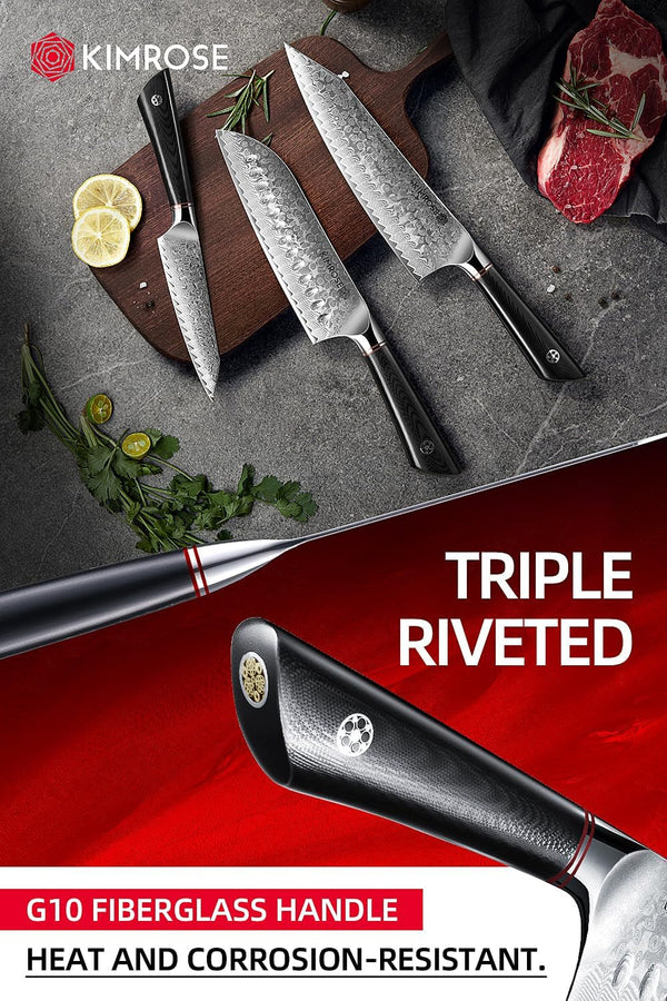 Damascus Knife Set - 3PCS - High-Carbon 10Cr15Comov Alloy Steel - Professional Chef Knife - G10 Handle - Razor Sharp Kitchen Knives - Magnetic Sheath - Gift Box5