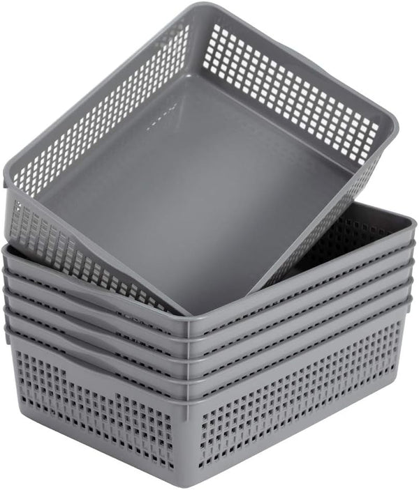 Plastic Organizing Baskets/Storage Tray Baskets,6-Pack,Gray1