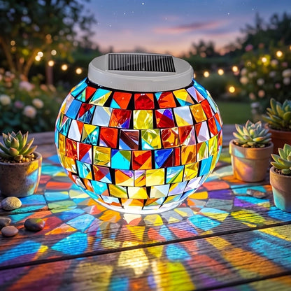 Solar Table Lights Outdoor,Color Changing Glass Mosaic Garden Light1