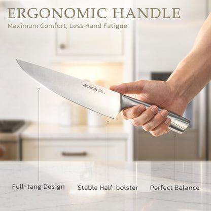 Knife Set, Kitchen Knives Set with Block and Sharpener Full Tang 15 Pcs Stainless Steel Knives, Dishwasher Safe Knife Set with Anti-Slip Ergonomic Handle, Walnut, Fathers Day Gift for Men4