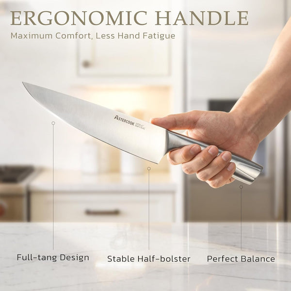 Knife Set, Kitchen Knives Set with Block and Sharpener Full Tang 15 Pcs Stainless Steel Knives, Dishwasher Safe Knife Set with Anti-Slip Ergonomic Handle, Walnut, Fathers Day Gift for Men4