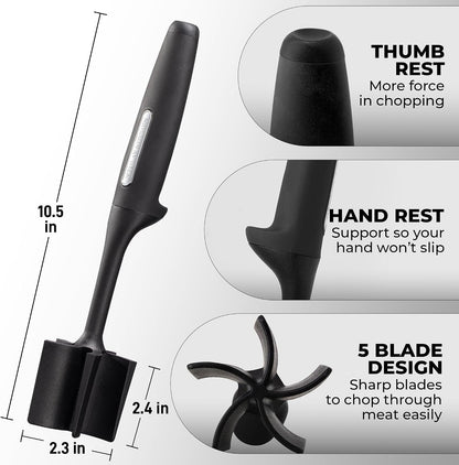 Ground Meat Chopper Tool – 5-Blade Nylon Meat Chopper for Ground Beef, Non-Toxic Food Safe Meat Masher & Breaker, Heat Resistant to 180°C, Dishwasher Safe – Black4
