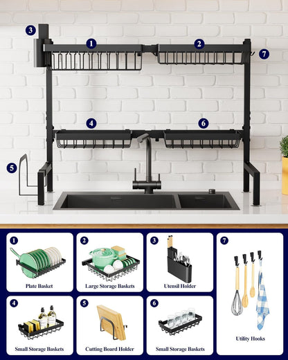 Adjustable over the Sink Dish Drying Rack, 26.8" -33.9"X21.5"5