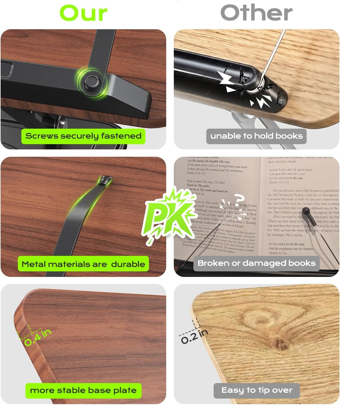 book-stand-for-reading-360-rotating-holder-with-page-clip-ergonomic-adjustable-height-angle-hands-free-anti-slip-base-fits-tablets-cookbooks-magazines-laptops-wood-and-metal-black