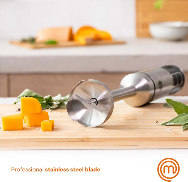 Masterchef Immersion Blender Handheld with Electric Whisk & Milk Frother Attachments, Hand Held Stainless Steel Stick Emulsifier for Making Baby Food, Soup, Puree, Cake, Cappuccino, Latte Etc, 400W3