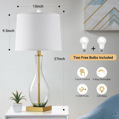 27" Glass Table Lamps with USB Ports, Touch Dimming Nightstand Lamps5