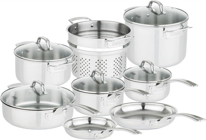 Viking 3-Ply Pots and Pans Set, 13 Piece Stainless Steel Cookware, Glass Lids, Strainer, Silver1