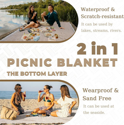 2 in 1 Extra Large Rug Outdoor Picnic Blanket Waterproof Woven Boho Mat Giant Beach Towel Travel Essential Yoga Accessories Park Patio Lawn Garden Ground Music Festival Concert Must Have4