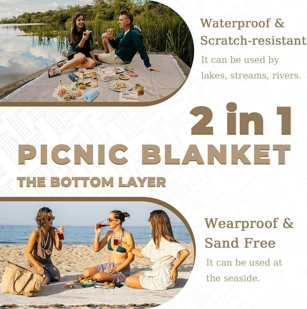 2 in 1 Extra Large Rug Outdoor Picnic Blanket Waterproof Woven Boho Mat Giant Beach Towel Travel Essential Yoga Accessories Park Patio Lawn Garden Ground Music Festival Concert Must Have4