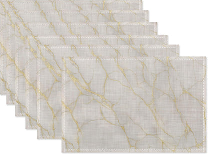 Marble Placemat Set of 6,White Gold Flowing Marble Heat Resistant Linen Table Mats for Indoor Outdoor Home Kitchen Dining Room Table 12X18Inch1