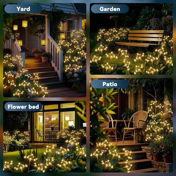 Solar Garden Lights 2 Pack Waterproof Solar Swaying Starburst Light Outdoor Lights for Yard Patio Walkway Pathway Party Wedding Christmas Decoration, Warm White6