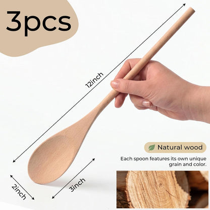 Wooden Spoons for Cooking, 12 Inch Long Handle Mixing Spoons, 3 PCS | Wooden Kitchen Utensils for Baking, Tasting, Stirring Food, Hot Soups, Large Nonstick Cookwares, Thoughtful Kitchen Gifts7
