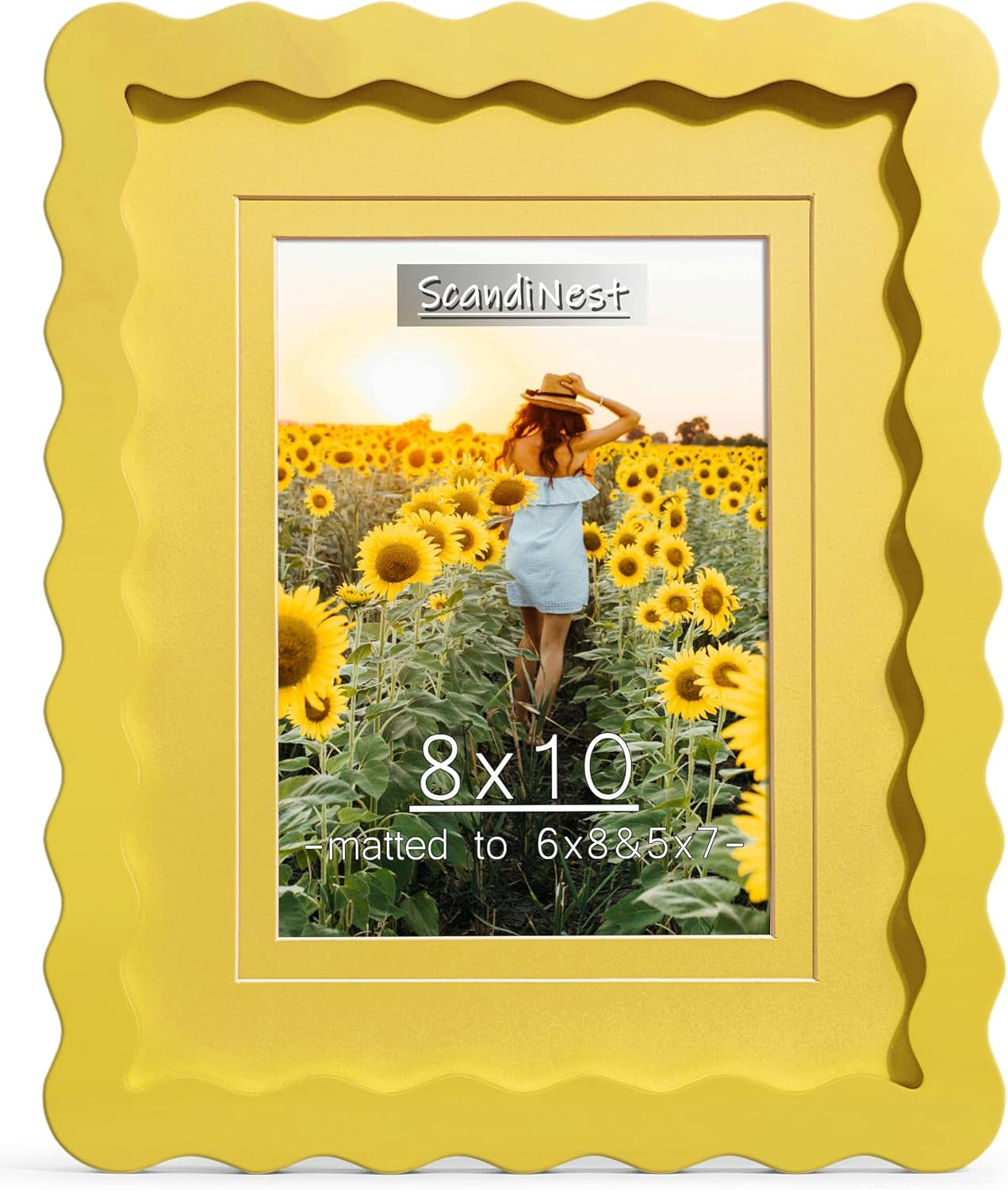 scalloped-8x10-picture-frame-real-glass-wood-frame-with-reversible-mat-for-5x7-6x8-prints-wavy-edge-for-wall-or-tabletop-decorative-photo-frame-yellow