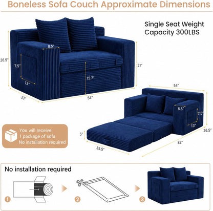 Boneless Loveseat Sofa Bed, Tri-Folding Convertible Futon Sleeper with Handle & Side Pockets, 54'' Boneless Couch with Hook and Loop No Assembly for Small Space,Living Room & Bedroom3